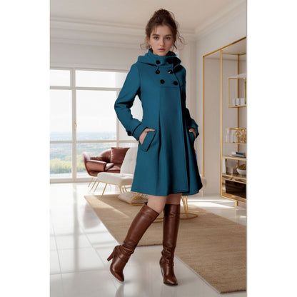 Womens Hooded Wool Cape Coat