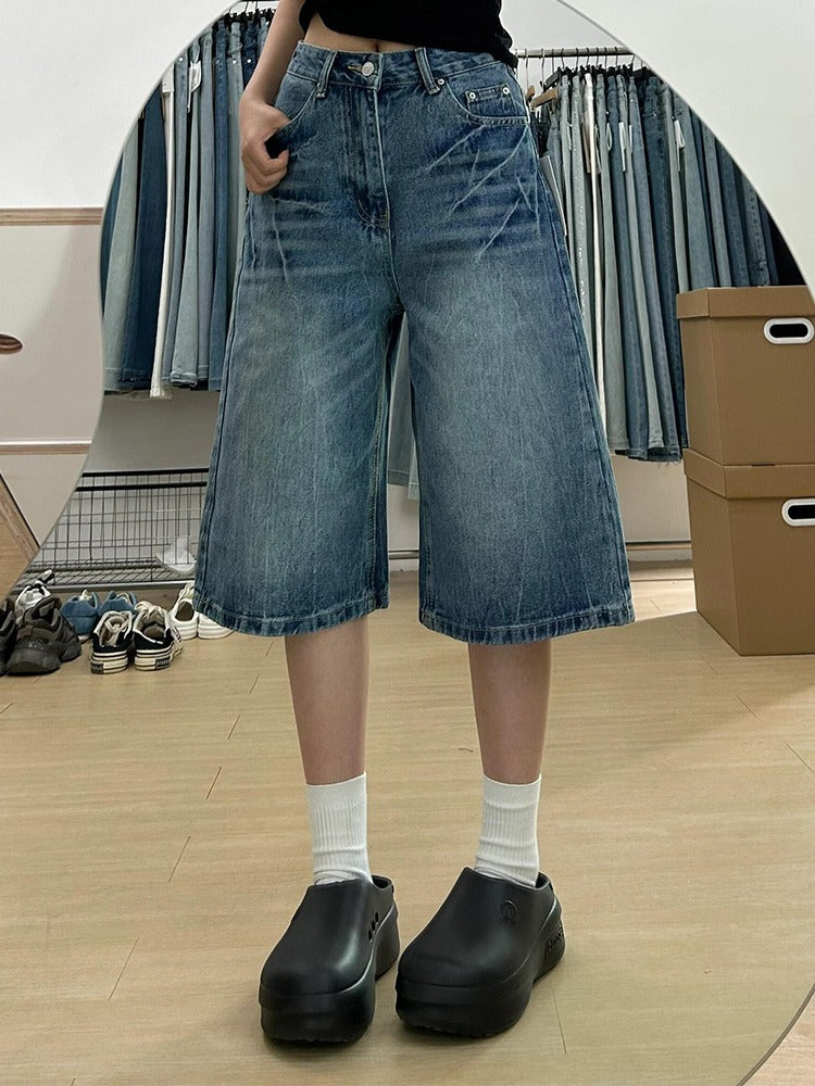 Rhinestone Bamboo Denim Wide-Leg Cropped Pants