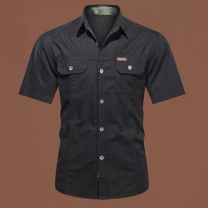 Men's Plus Size Solid Color Long Sleeve Work Shirt Loose Fit Casual Button-Down Shirt with Pocket