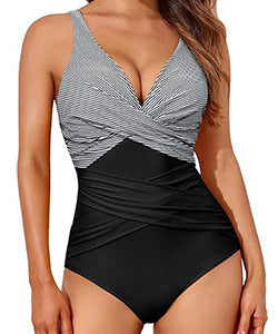 One-piece swimming suit with a high-waisted tight fit for women