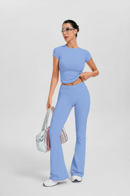Women's Short Sleeve Flared Leg 2-Piece Yoga Set