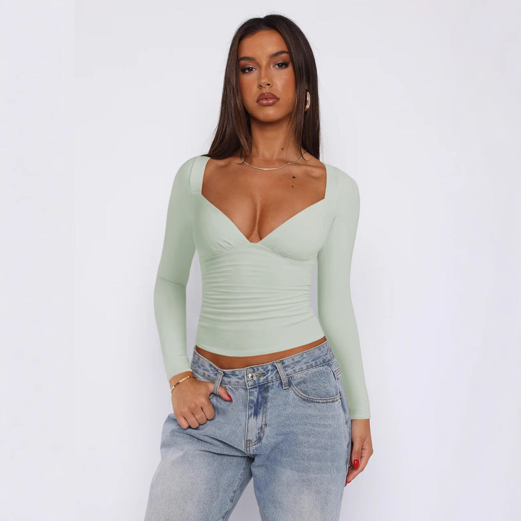 Womens Diamond Collar Long Sleeve T-Shirt