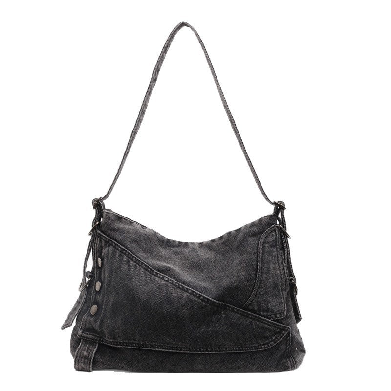 Women's Denim Shoulder Bag Large Capacity Tote Bag with Zipper Closure