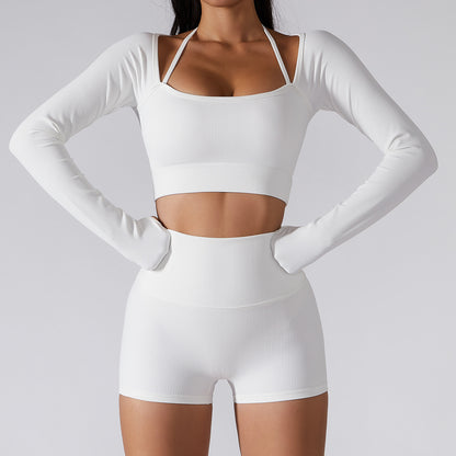 Womens Halterneck Long Sleeve Yoga Suit Tight Fitness Wear