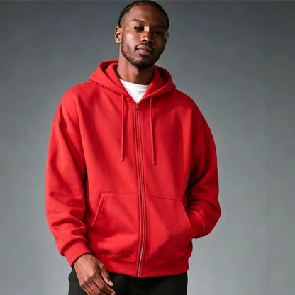 Men Women Solid Color Zipper Hooded Sweatshirt
