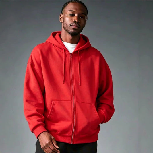 Men Women Solid Color Zipper Hooded Sweatshirt