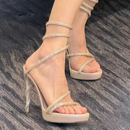 Rhinestone Snake Stiletto Platform Sandals