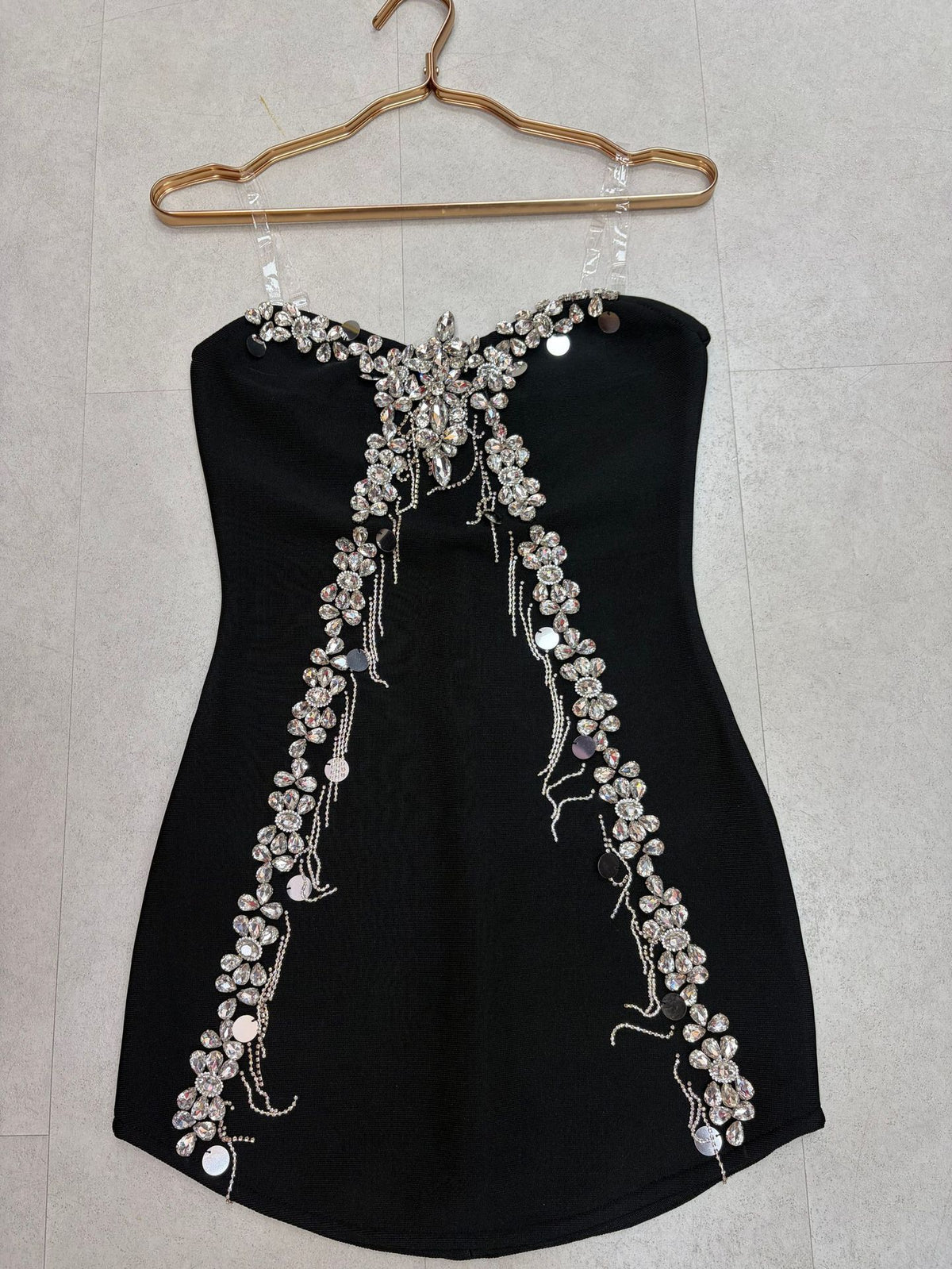Women's Rhinestone Tube Top Mini Dress with Slim Fit