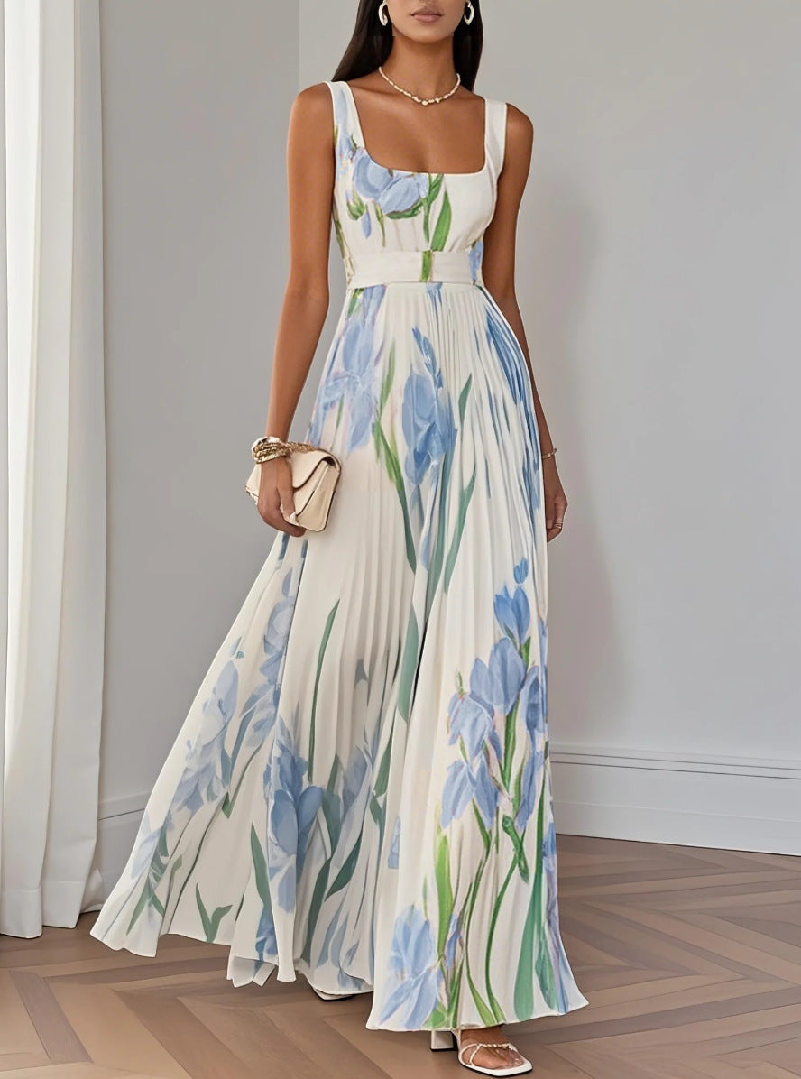Floral Print Pleated Maxi Dress