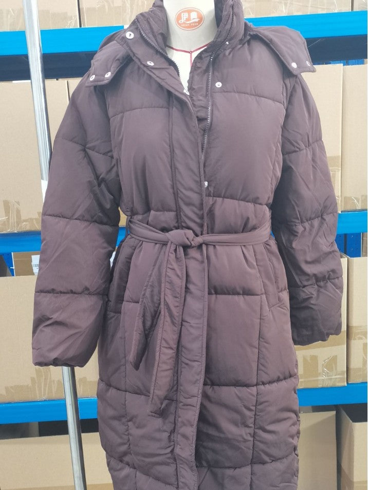 Women's Long Corduroy Down Jacket with Hood