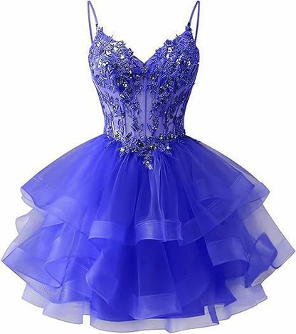 Spaghetti Strap Beaded Sequined Puffy Evening Dress