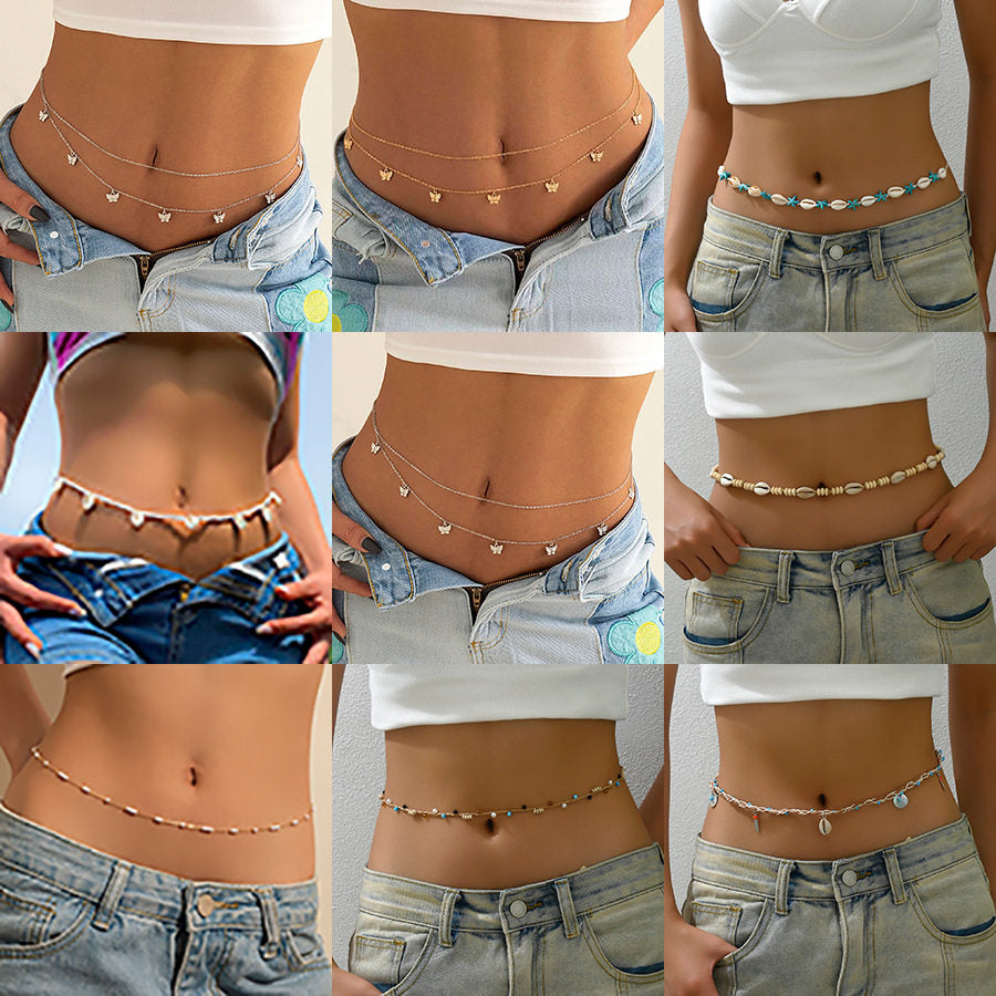 Fashion Beach Body Chain with Shells and Pearls