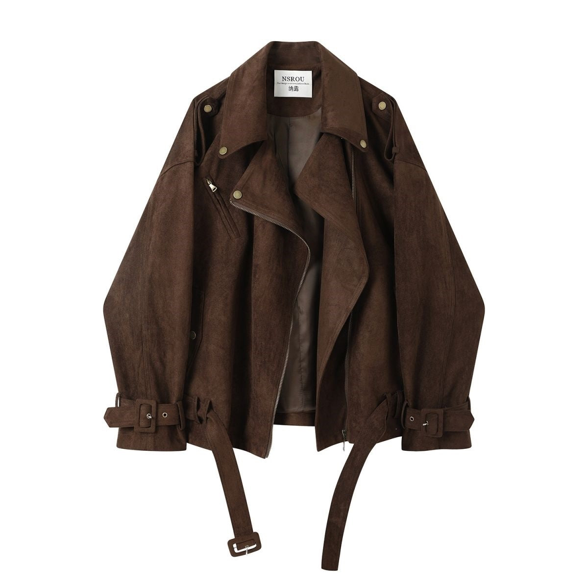 Vintage Suede Fleece-Lined Short Leather Jacket for Women