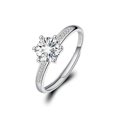 Adjustable Cubic Zirconia Ring Women Classic Six Claw Design