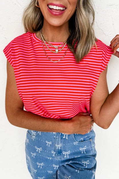Gestreepte T-shirt met ribboord korte mouwen en ronde hals