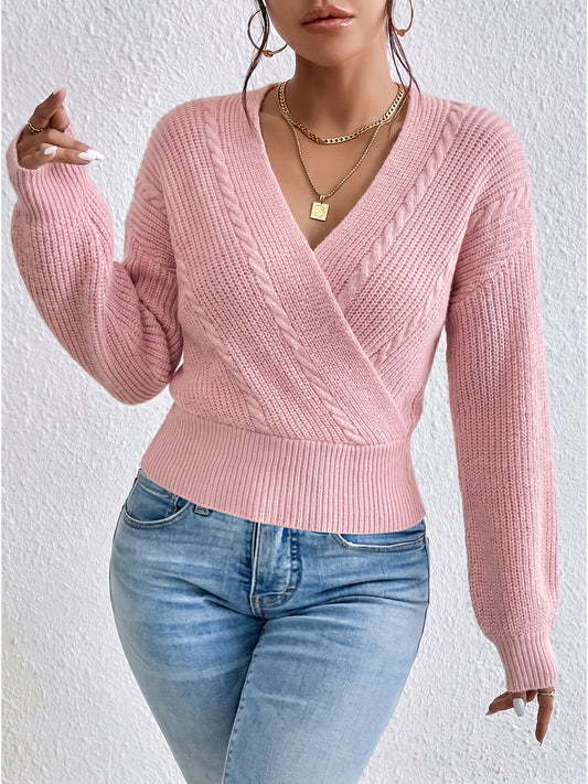 Womens Knitted Sweater Dropped Shoulder Cable Twist