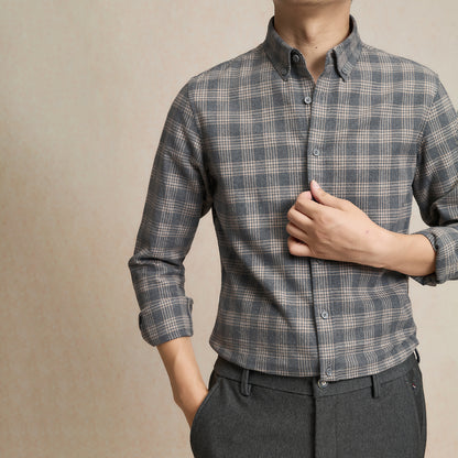 Pure Cotton Brushed Plaid Shirt for Men