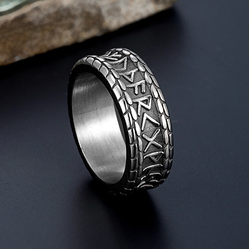 Retro distressed Viking runes stainless steel ring