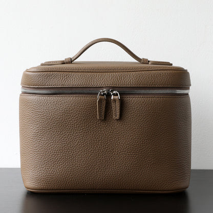 Large-capacity top-grain cowhide hand-held cosmetic bag for storage