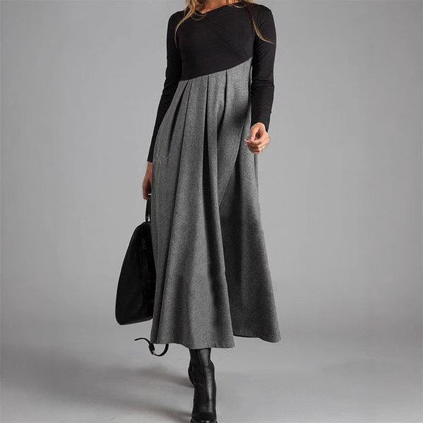 Womens Long Sleeve V-Neck Woolen Dress