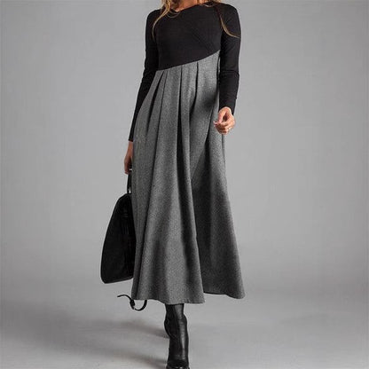Womens Long Sleeve V-Neck Woolen Dress
