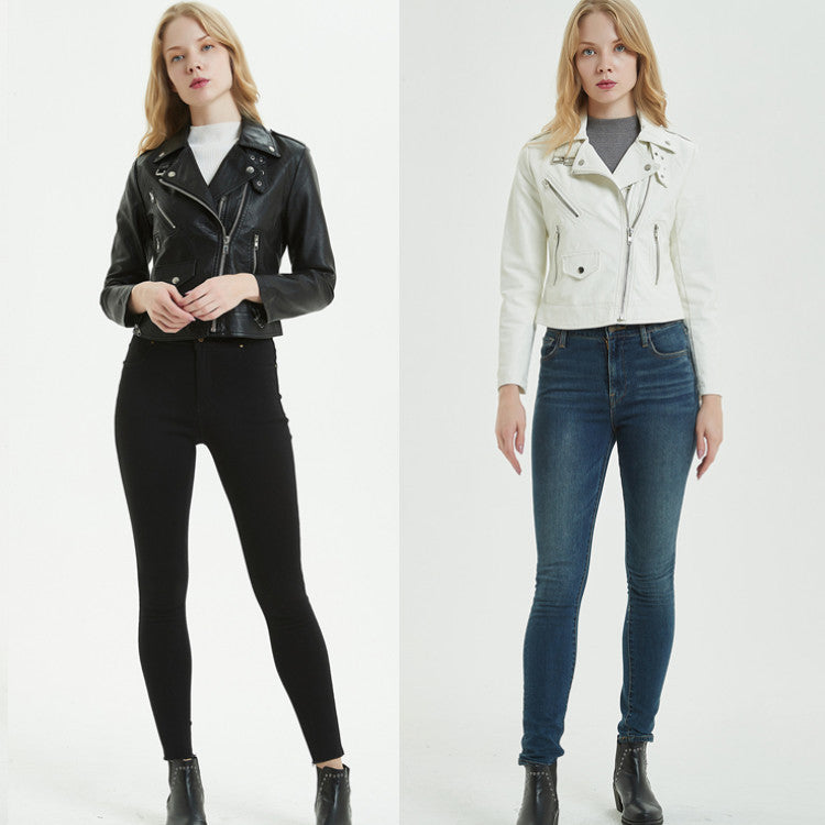 Europese en Amerikaanse dames korte PU leren motorjas