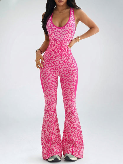 Seamless Leopard Print Yoga Suit