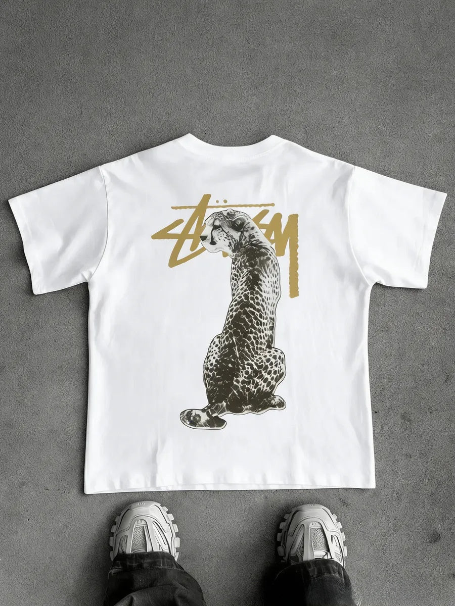 Pure Cotton Leopard Print Street Style T-Shirt