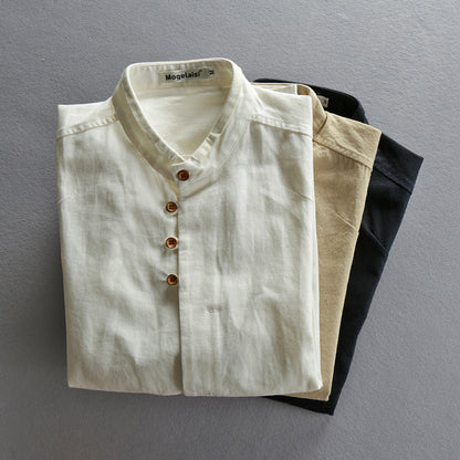 Men's Linen Cotton Stand Collar Casual Shirt