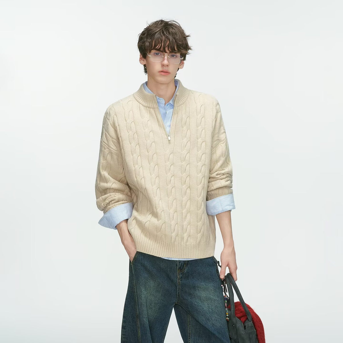 Half Zip Cable Knit Sweater