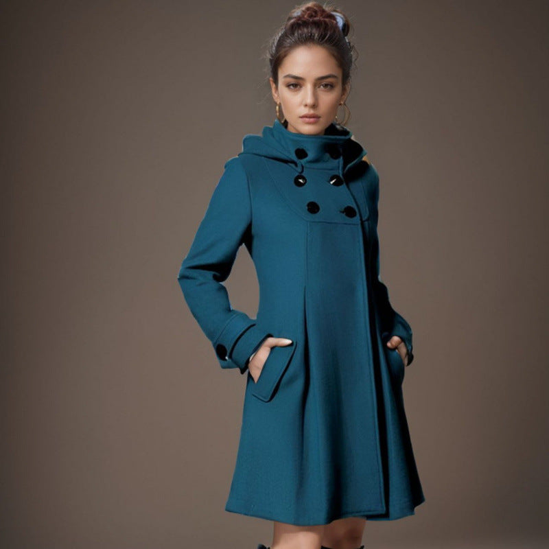 Womens Hooded Wool Cape Coat
