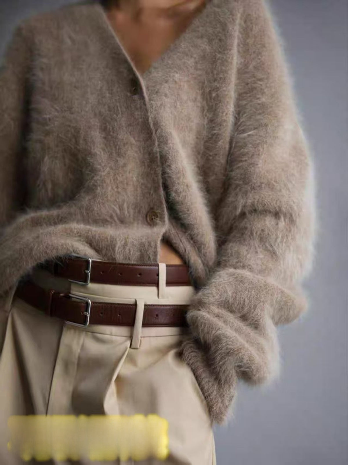 Women's Imitation Mink Fur V-Neck Long Sleeve Knit Cardigan Sweater