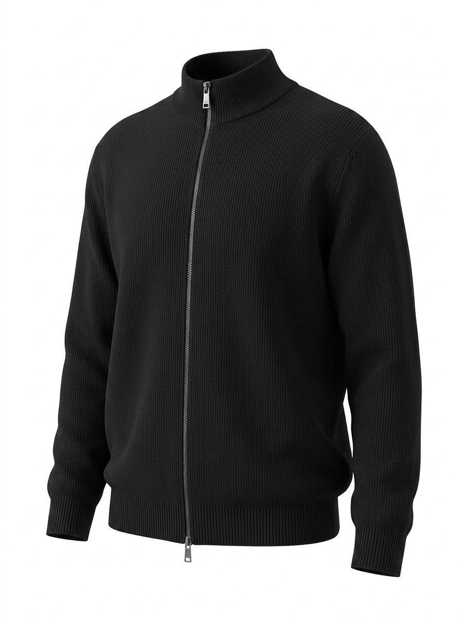 Stand Collar Zip Up Knit Sweater for Men