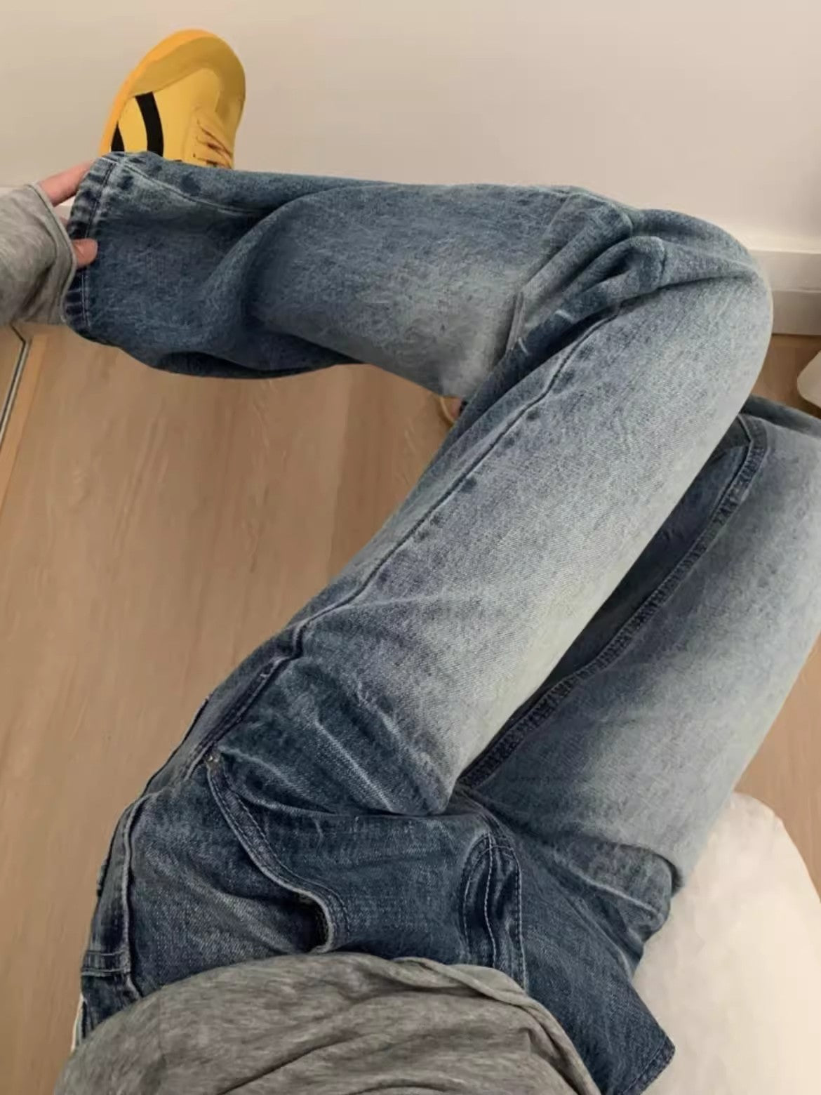 American Retro Light Blue Flared Jeans for Women High Waist Slimming Wide Leg Pants