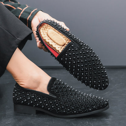 Mens Pointed Toe Leather Shoes with Rhinestone