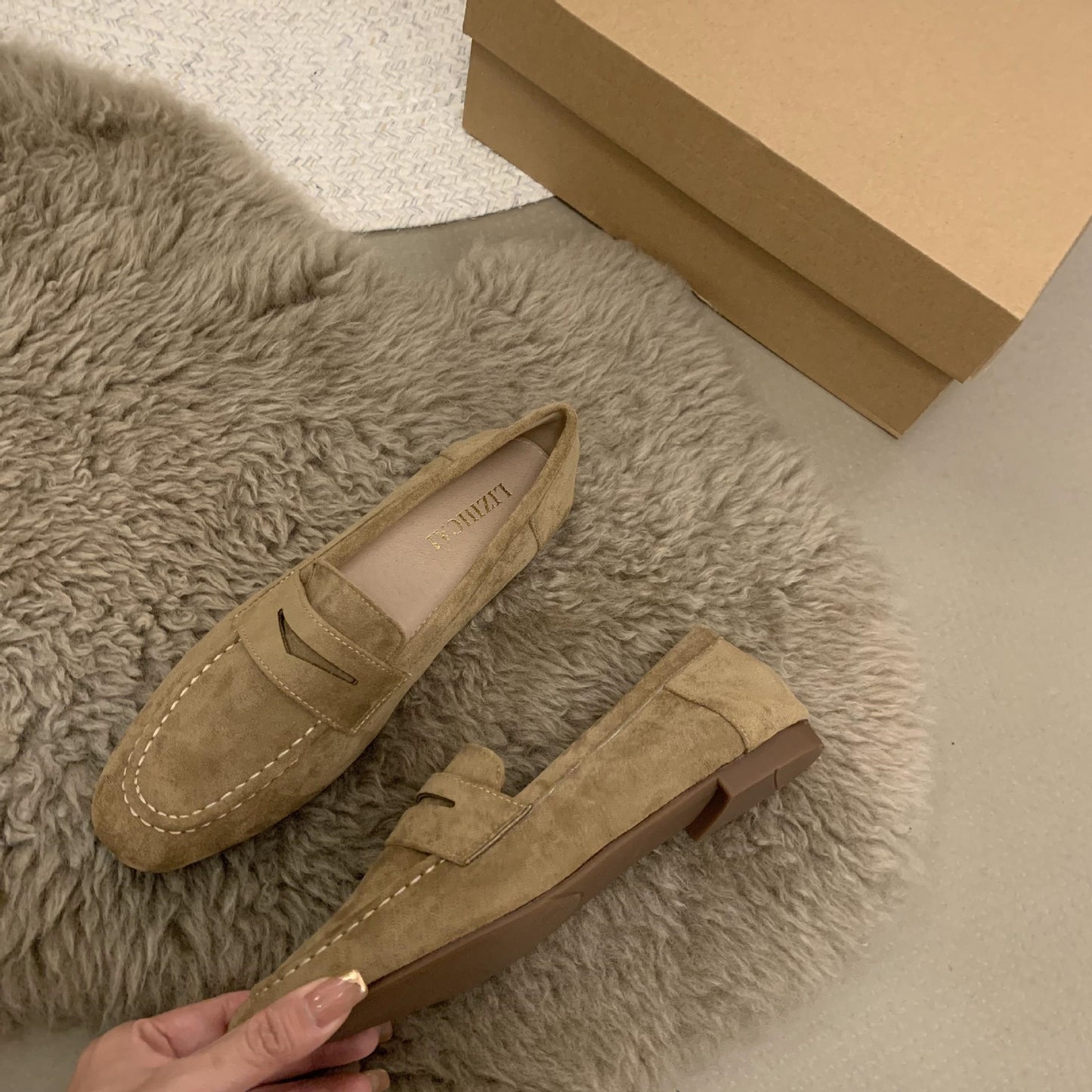Womens Suede Slip-On Loafers