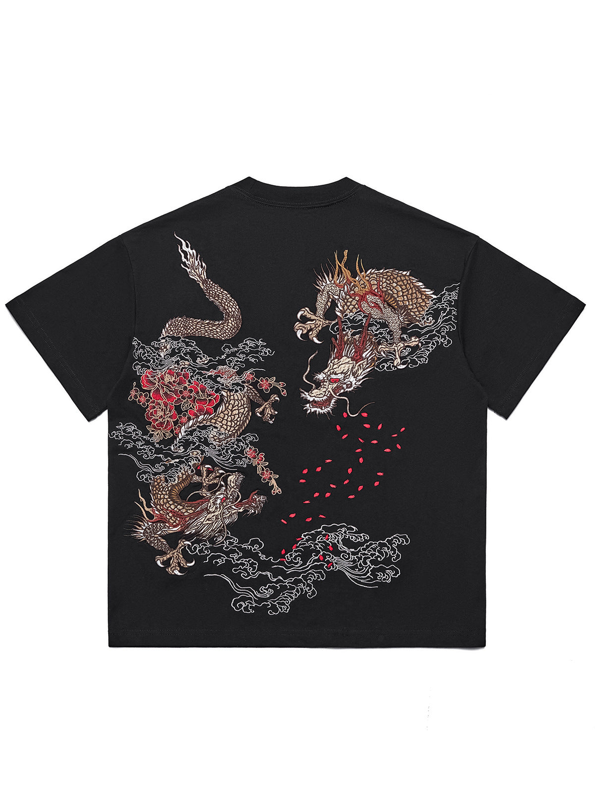 Chinese style flying dragon heavy industry embroidered short-sleeved T-shirt