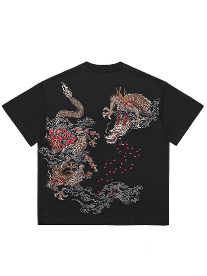 Chinese style flying dragon heavy industry embroidered short-sleeved T-shirt