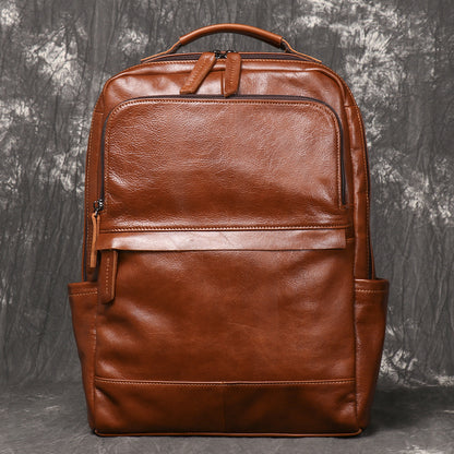 Retro genuine cowhide double-shoulder computer backpack