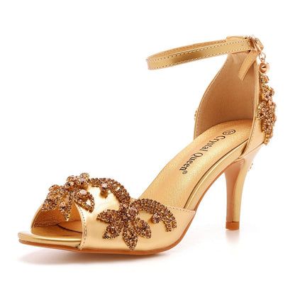 Stiletto sandalen met open neus en strasssteentjes