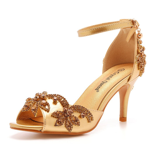 Stiletto sandalen met open neus en strasssteentjes