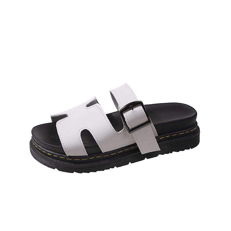 Women's Thick-Soled One-Word Buckle Casual Slippers