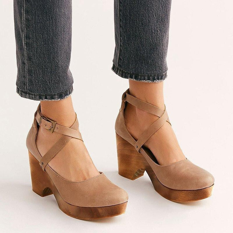 Womens Buckle Strap Wedge Heel Sandals