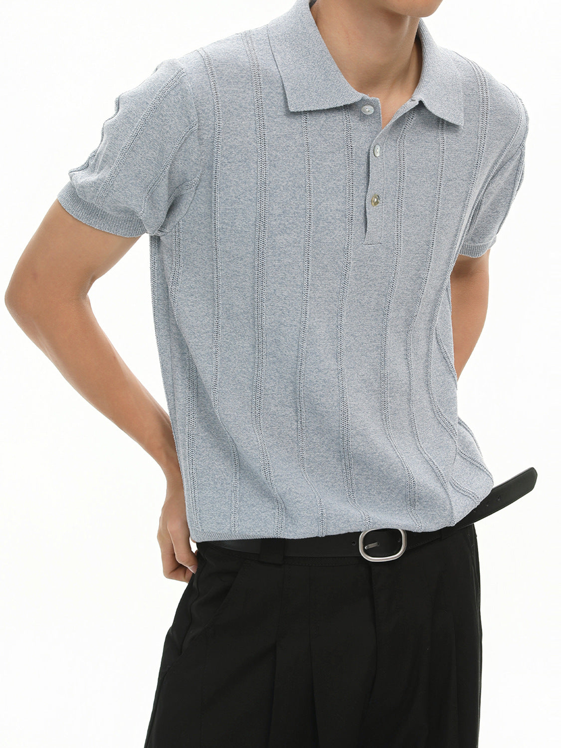 Classic Striped Knit Polo Shirt