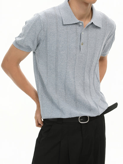 Classic Striped Knit Polo Shirt