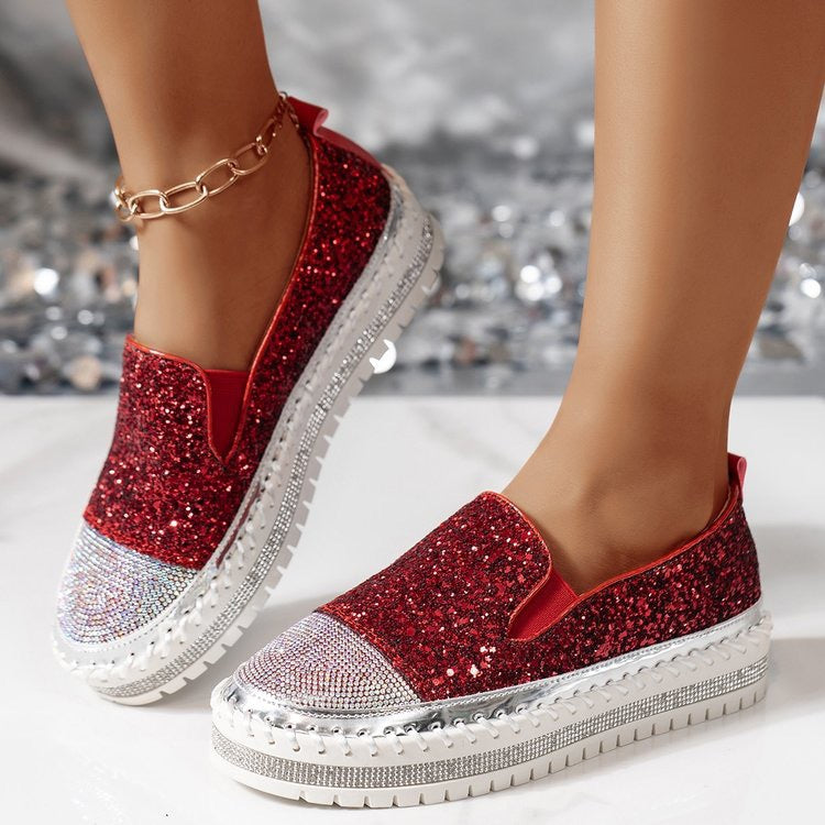 Women's Casual Rhinestone Loafers with Thick Sole