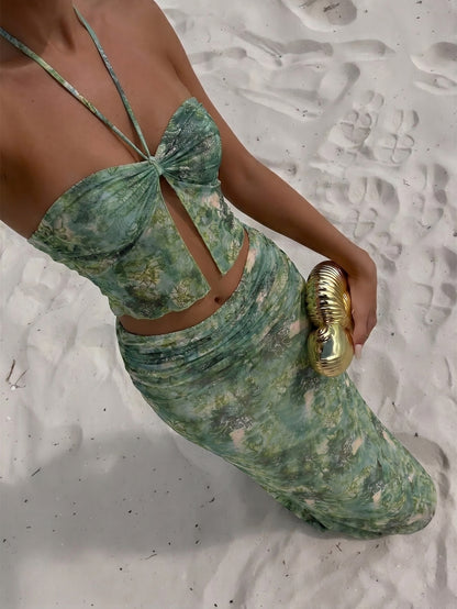 Floral Print Halter Neck Summer Dress