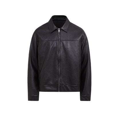 Mens PU Leather Casual Coat Turn-down Collar Outerwear
