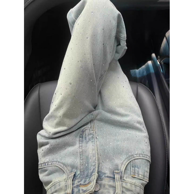 Designer rechte jeans met strass steentjes hoge taille voor dames