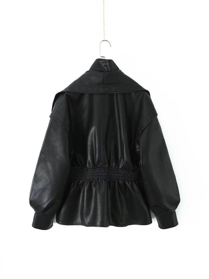 Fashion Turn-Down Collar Leather Jacket